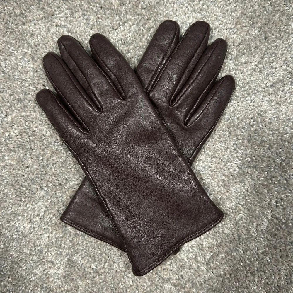 Charter Club Womens Dark‎ Brown Leather Gloves Knit Lined Size Large